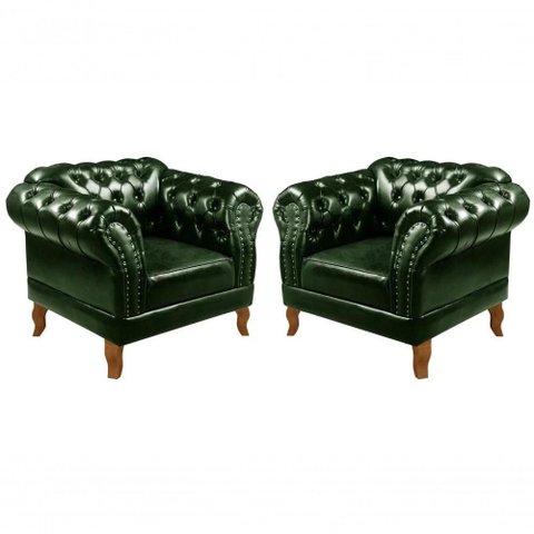 Conjunto 2 Poltronas Dom Pedro Couríssimo Pés Torneados Verde 075 Bella Decor