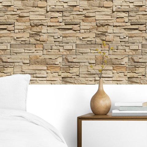 Papel de Parede Adesivo Pedras Rústicas em Tons Naturais 5m