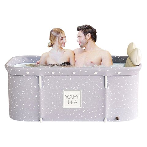 Banheira Ofurô Dobrável Portátil Retangular PVC Com Encosto Inflável Cinza VG+