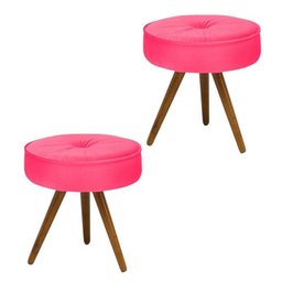 Kit 2 Puff Decorativo Julia Redondo Suede Rosa Barbie - 1 Kit 2 Puff Decorativo Julia Redondo Suede Rosa Barbie - 1