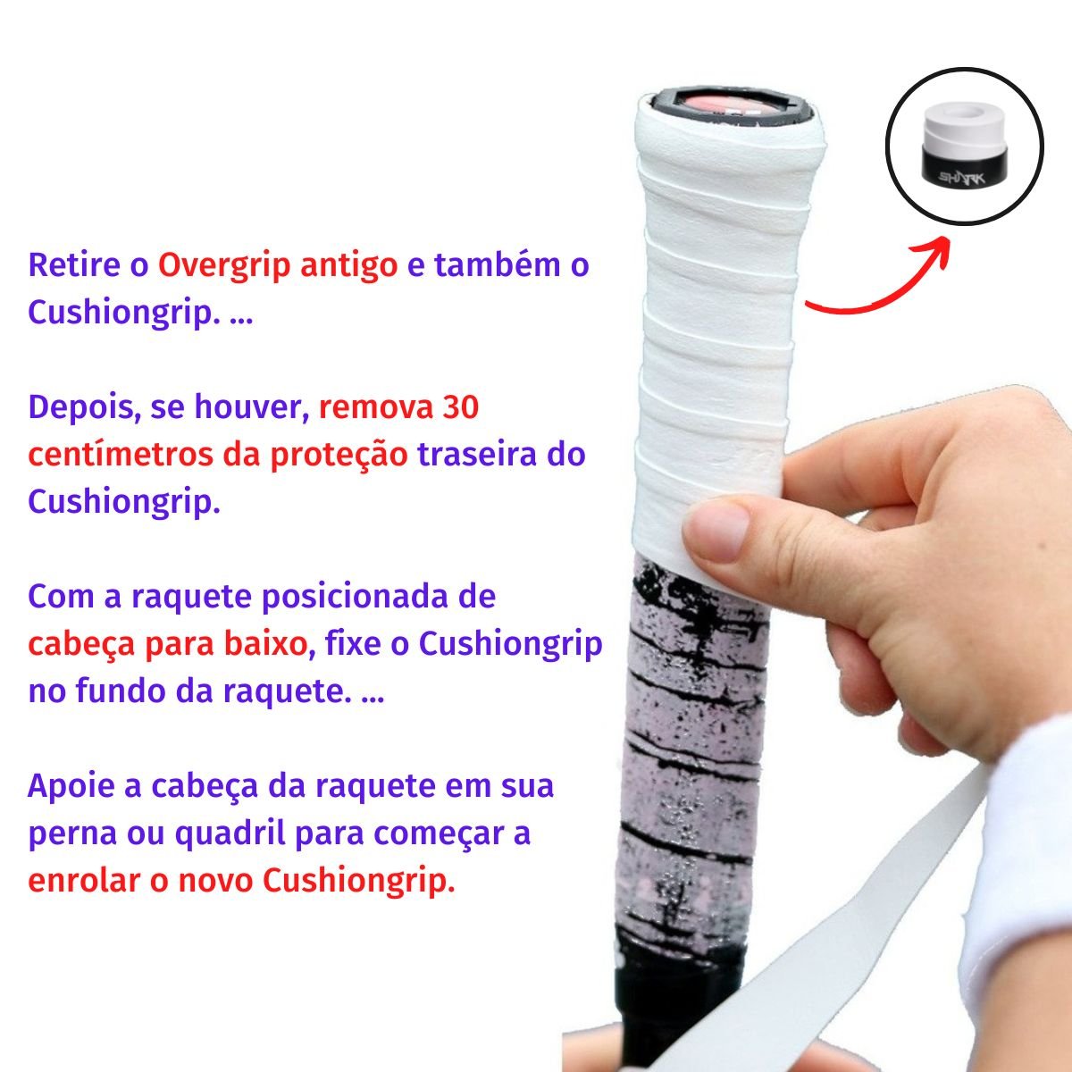 Overgrip Shark Branco Raquete Beach Tennis Padel 10 Un - 4