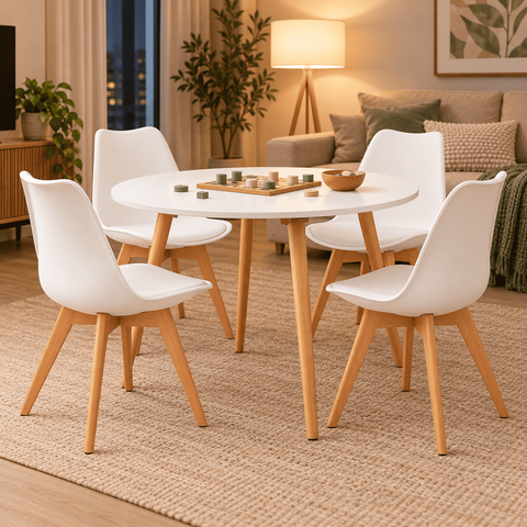 Conjunto Mesa de Jantar Redonda 90 cm com 4 Cadeiras Saarinen - Branco