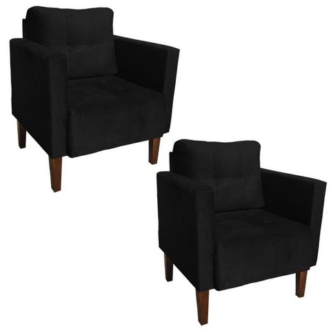 Poltrona Sala Decorativa Kit 2 Livia Pé Madeira Castanho Suede Preto M11 - D'Rossi