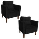 Ver imagem 1 de Poltrona Sala Decorativa Kit 2 Livia Pé Madeira Castanho Suede Preto M11 - D'Rossi