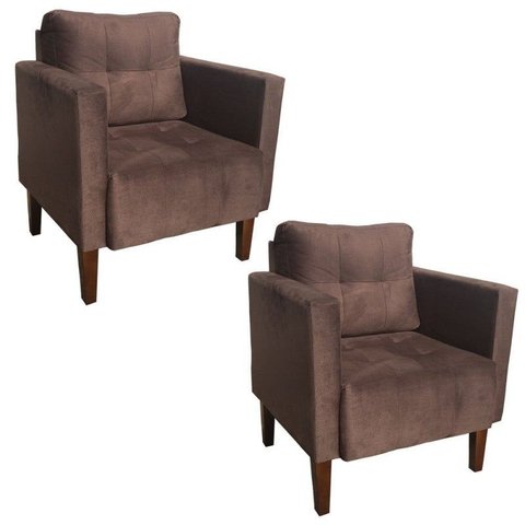 Kit 2 Poltrona Decorativa Lívia para Sala e Recepção Suede Marrom - D'Rossi