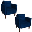 Ver imagem 1 de Poltrona Sala Decorativa Kit 2 Livia Pé Madeira Castanho Suede Azul Marinho M11 - D'Rossi