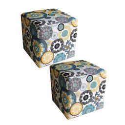 Kit 2 Puffs Quadrado Suede Floral Mandala - Nay Estofados - 1 Kit 2 Puffs Quadrado Suede Floral Mandala - Nay Estofados - 1