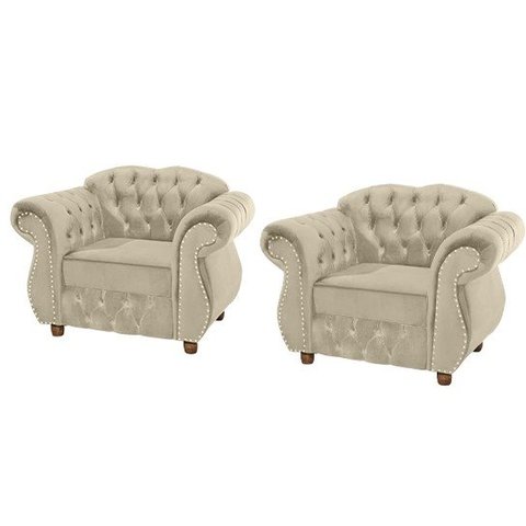 Quatro Poltronas Chesterfield Merlo - Suede Nude / Decoração, recepção , barbearia, sala tv e