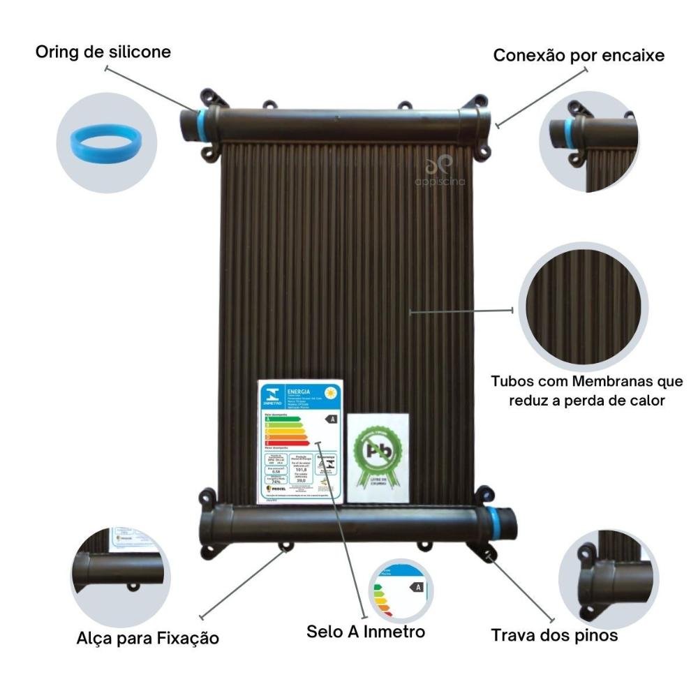 Kit Aquecimento Solar Piscina 24m² - 7x3,5 - Controlador De Temperatura + Bomba 1/2CV + Capa Té - 6