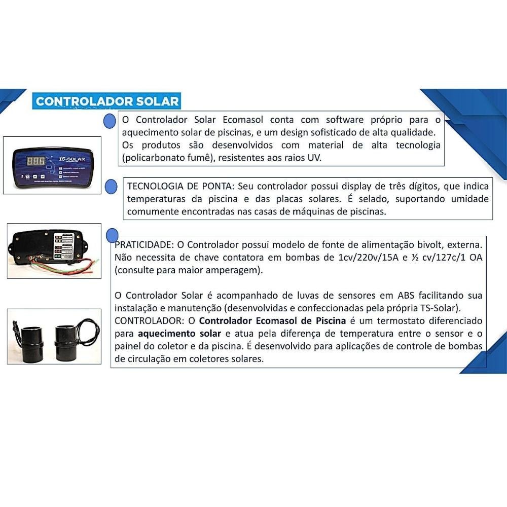 Kit Aquecimento Solar Piscina 24m² - 7x3,5 - Controlador De Temperatura + Bomba 1/2CV + Capa Té - 9