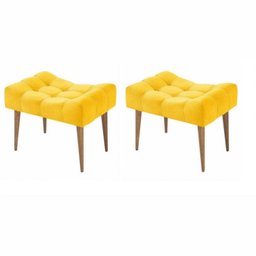 Kit 2 Puff Classic Pés Palito Alto Amarelo - Nay Estofado - 1 Kit 2 Puff Classic Pés Palito Alto Amarelo - Nay Estofado - 1