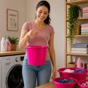 Ver mais imagens de Kit 3 Bacias e Balde Lavanderia Rosa 4 em 1 Grande Multiuso Lava Roupa Banheiro Casa Multiuso Reforc