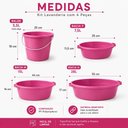 Ver imagem 6 de Kit 3 Bacias e Balde Lavanderia Rosa 4 em 1 Grande Multiuso Lava Roupa Banheiro Casa Multiuso Reforc