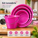 Ver imagem 3 de Kit 3 Bacias e Balde Lavanderia Rosa 4 em 1 Grande Multiuso Lava Roupa Banheiro Casa Multiuso Reforc