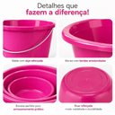 Ver imagem 4 de Kit 3 Bacias e Balde Lavanderia Rosa 4 em 1 Grande Multiuso Lava Roupa Banheiro Casa Multiuso Reforc