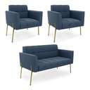 Ver imagem 1 de Sofá Namoradeira e 2 Poltronas Pé de Ferro Dourado Elisa Suede D03 - D’Rossi