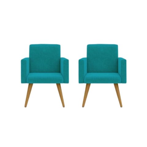Kit 02 Poltronas Decorativas Nina Cadeira Escritório Recepção Azul Turquesa