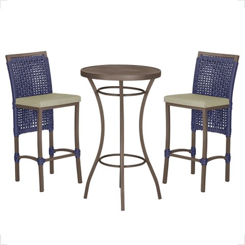 Mesa Bistrô e 2 Banquetas Roma Marrom Corda Náutica Estofado 7 Trama Original