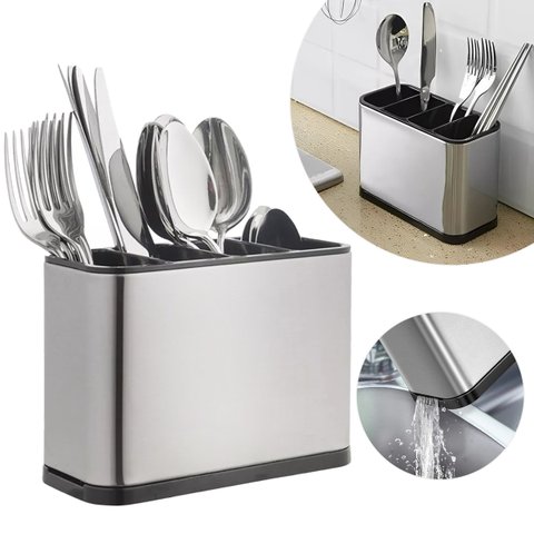 Porta Talher Escorredor Inox com 4 Divisórias para Pia