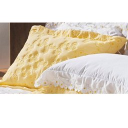 Kit Cobre Leito Casal Queen 03 Peças Bordado Percal 200 Fios Nuance Amarelo - Bernadete Casa - 3