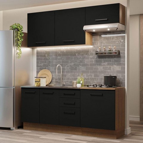 Cozinha Completa 180003 Com Armário E Balcão Rustic/Preto