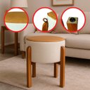 Ver imagem 4 de Kit 2 Puff Banqueta Redondo Zoe Corino Caramelo e Linho Gelo Decorativo Base de Madeira - Arkell