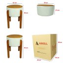 Ver imagem 6 de Kit 2 Puff Banqueta Redondo Zoe Corino Caramelo e Linho Gelo Decorativo Base de Madeira - Arkell