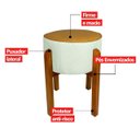 Ver imagem 5 de Kit 2 Puff Banqueta Redondo Zoe Corino Caramelo e Linho Gelo Decorativo Base de Madeira - Arkell