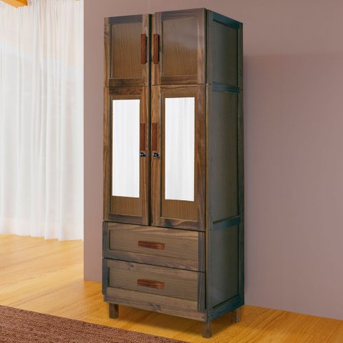 Guarda-roupa Casal Piauí 4 Portas 2 Gavetas 1 Prateleira com Espelho Clean Imbuia Natural - Rodmóvei