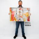 Ver imagem 2 de Quadro Decorativo Caixa Alta com Vidro Abstrato Mármore Amarelo e Vermelho TaColado Moldura Preta 90