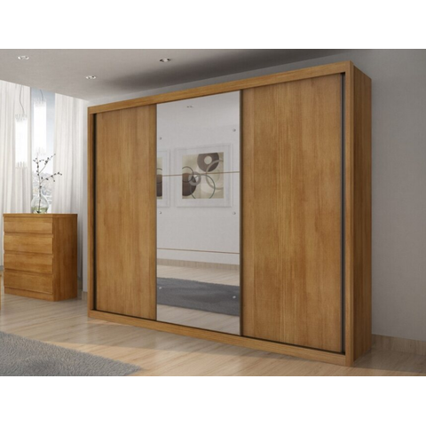 Guarda Roupa Casal com Espelho 100% MDF 3 Portas de Correr 6 Gavetas 241cm Paradizzo Cinamomo - Novo Horizonte