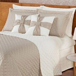 Kit Cobre Leito Casal Queen Ruth 05 Peças Palha - Casaborda Enxovais - 2 Kit Cobre Leito Casal Queen Ruth 05 Peças Palha - Casaborda Enxovais - 2