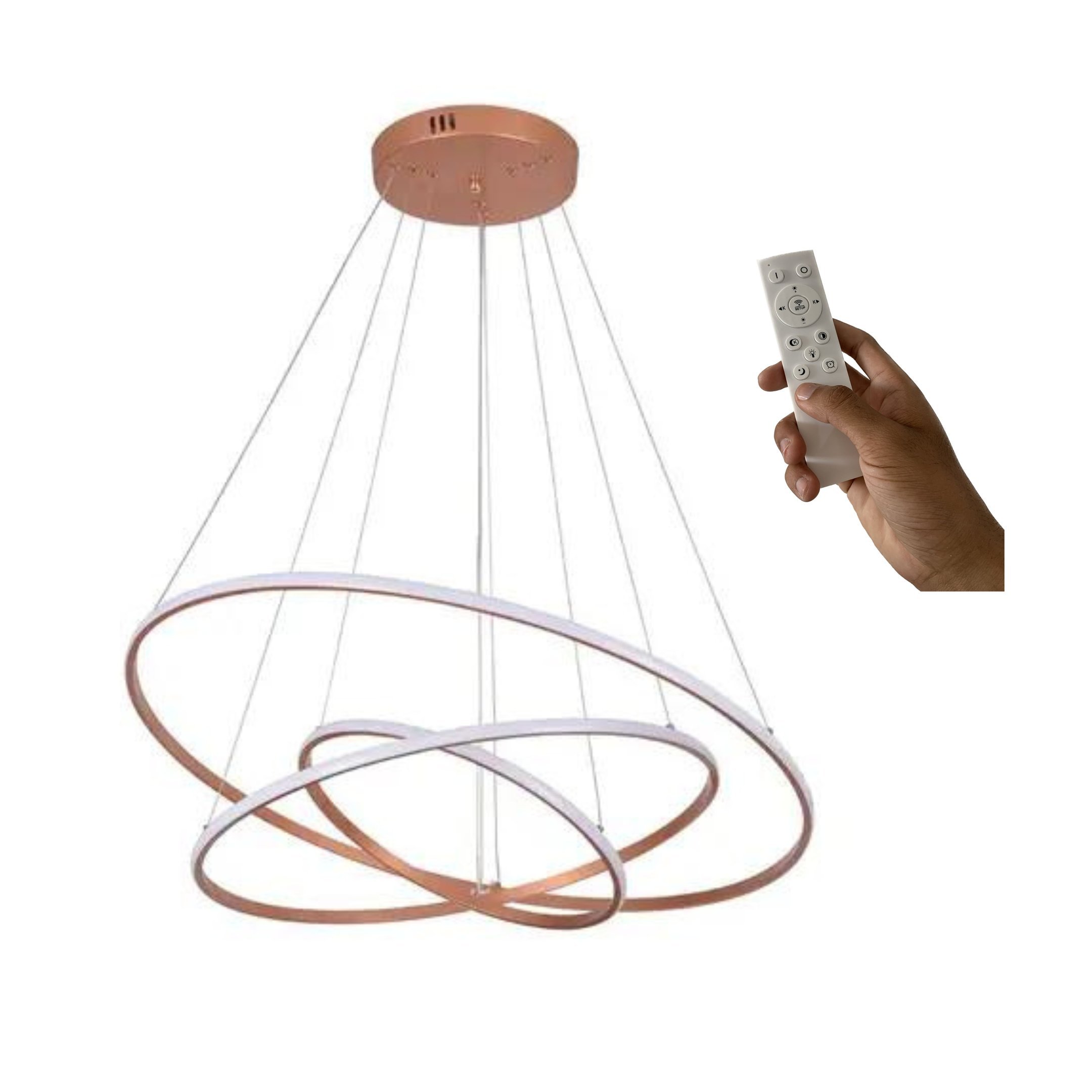 Lustre Led 3 Anéis Moderno 113w 80cm Rose C/ Controle