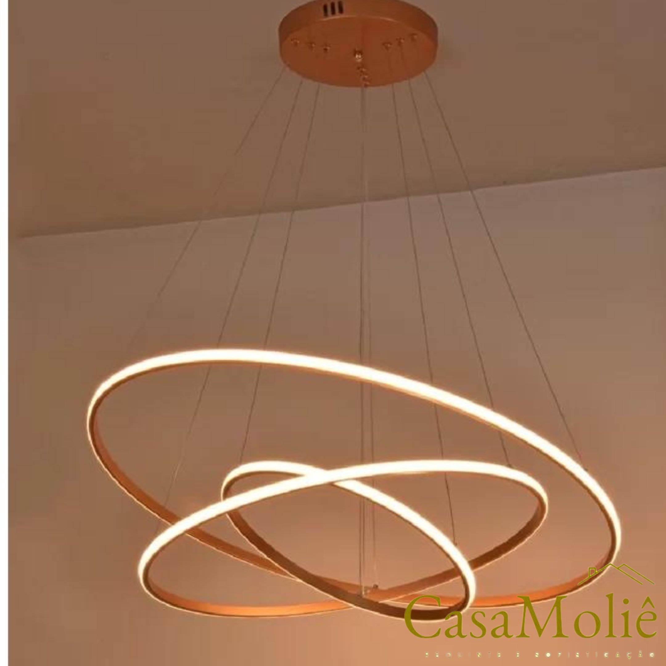 Lustre Led 3 Anéis Moderno 113w 80cm Rose C/ Controle - 2