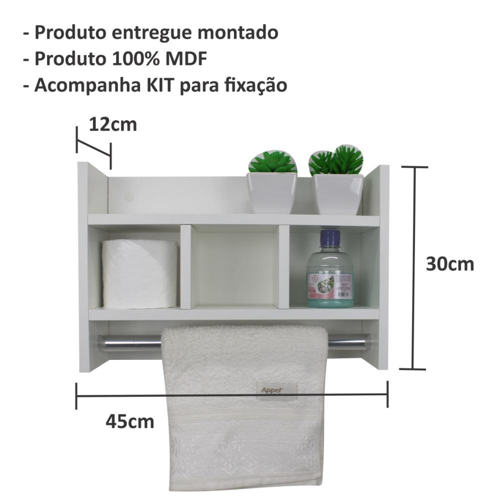 Nicho Porta Toalha Toalheiro Mdf Organizador para Banheiro Cor:branco - 5