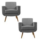 Ver imagem 1 de Kit 2 Poltronas Decorativas Cristal Suede Cinza - Kasa Sofá