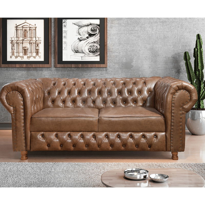 Namoradeira Chesterfield Vittorio 3 Lugares Via Encanto Courano Marrom - 2