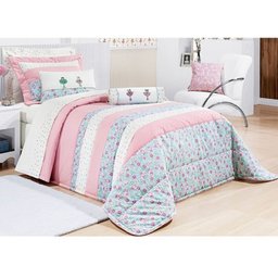 Kit Colcha Solteiro 04 Peças Percal 200 Fios Bailarina Rosa - Bernadete Casa - 1