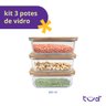 Kit 3 Potes de Vidro 600ml com Tampa de Bambu Hermético Marmita Retangulares - Tud - 4