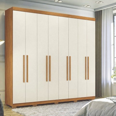 Guarda Roupa Casal 8 Portas 4 Gavetas Master New c/ Pés Cinamomo/Areia