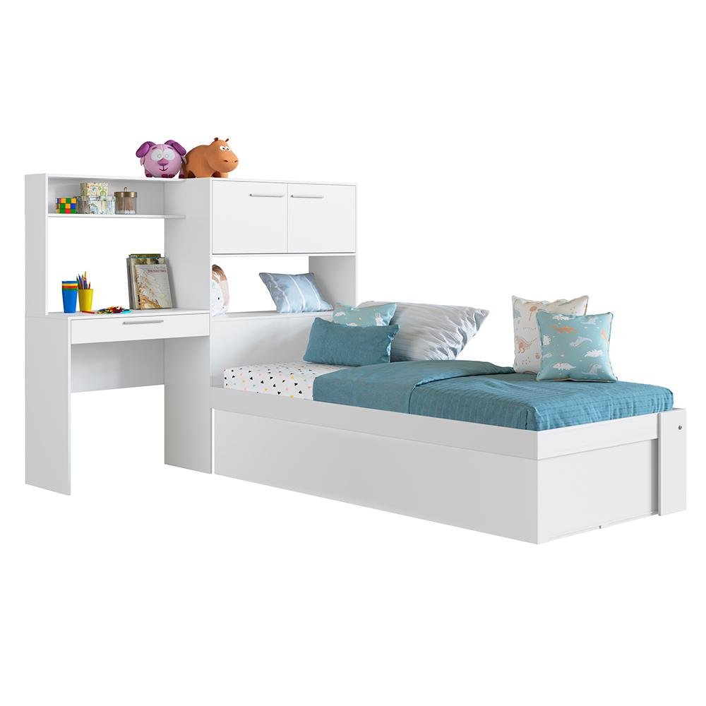 Conjunto Cama Box Baú Solteiro Juvenil Branco Istambul Art In Móveis - 2