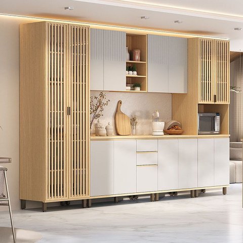 Cozinha Completa 100% MDF 6 Peças com Espaço para Micro-Ondas e Tampo 340cm Aura Luciane Móveis