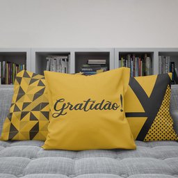 Kit Capas Almofadas Decorativas Gratidão Fé 45x45 - ID Decor 12 Amarelo Gema - 7