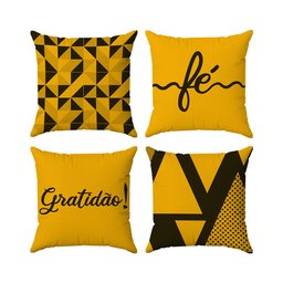 Kit Capas Almofadas Decorativas Gratidão Fé 45x45 - ID Decor 12 Amarelo Gema - 1