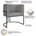 Ver imagem 6 de Kit Divã Luna 160cm Lado Direito e 01 Poltrona Base de Ferro Preto Suede Cinza