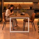 Ver imagem 3 de Mesa de Jantar Reforçada Industrial 170x70cm Tampo Marrom Pés Branco
