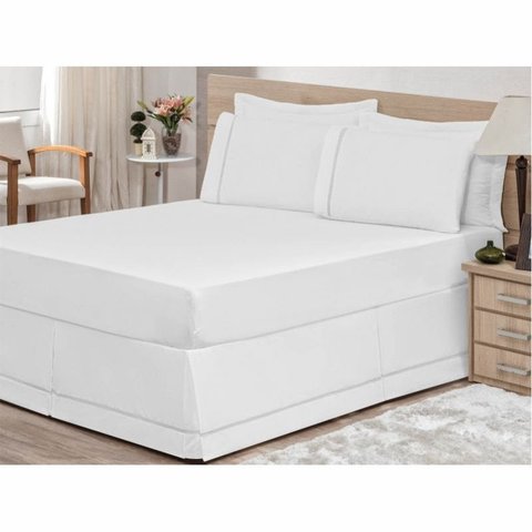 Saia para Cama Box Casal Queen 01 Peça Branco - Bordados Ricardo