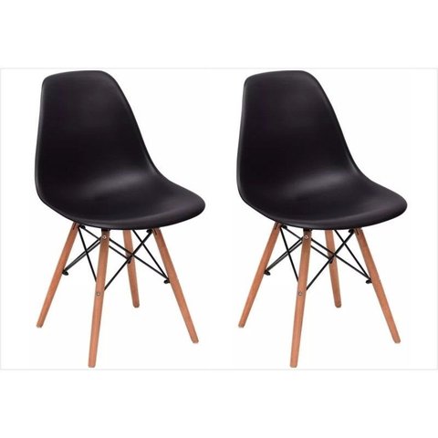 Kit 2 Cadeiras Eiffel Charles Eames em Abs Preta com Base de Madeira Dsw
