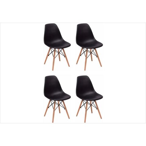 Kit 4 Cadeiras Eiffel Charles Eames em Abs Preta com Base de Madeira Dsw