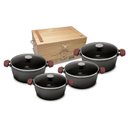 Ver imagem 1 de Conjunto Caçarolas Ferro Fundido 4 Peças Tampa Vidro + Caixa de Madeira Mta